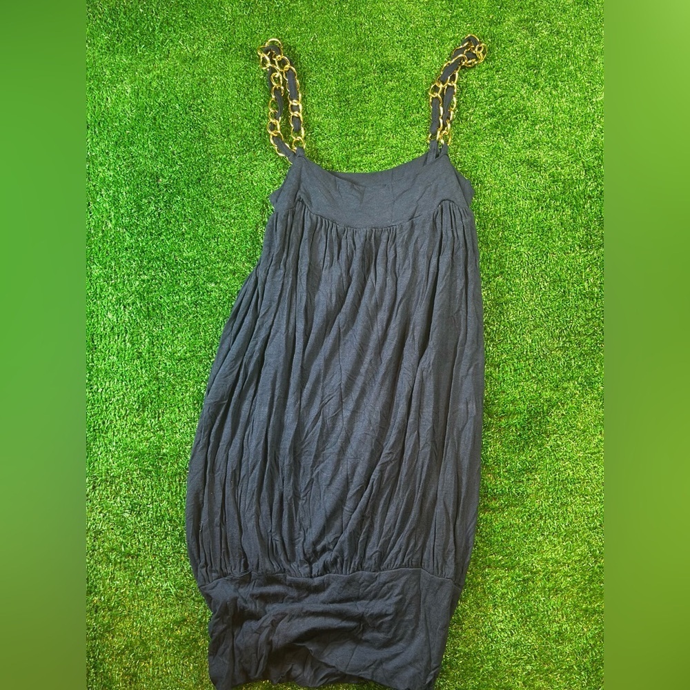 Poetry Y2K Navy Top/Dress with Gold Chain Accents
